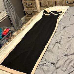 Black and Cream Strapless Evening Gown